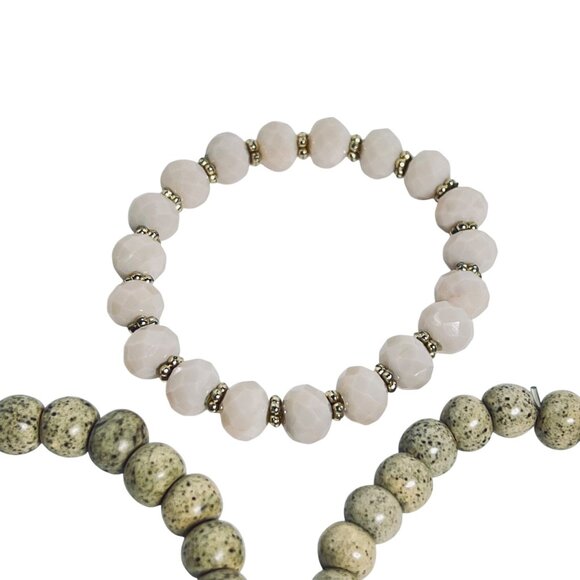 Lot Of 3 Stretch Bracelets - Pink And Tan With Speckles (6113) - Picture 2 of 4